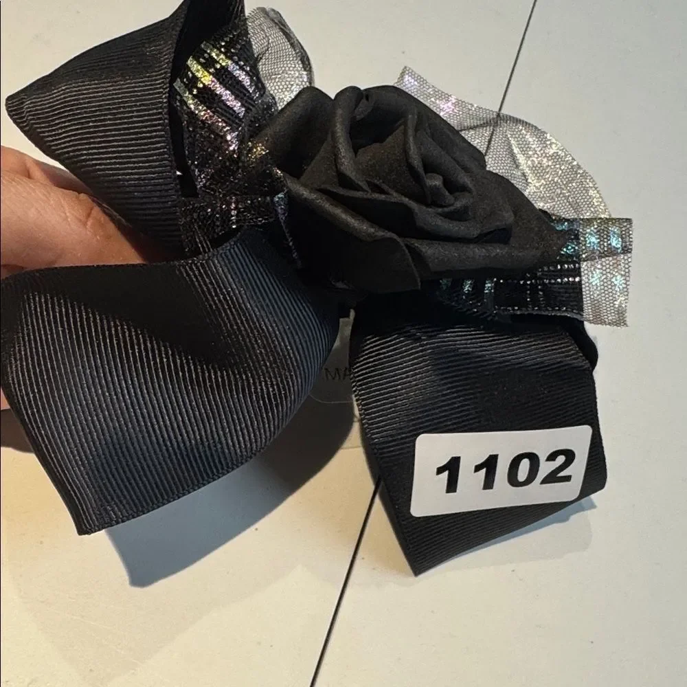 1102 Black Color Rose Hair Bow Alligator Clip